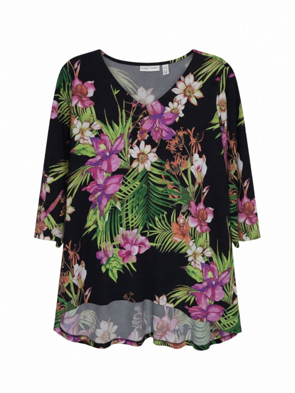Susan Graver Floral Tunic Women 1X Black